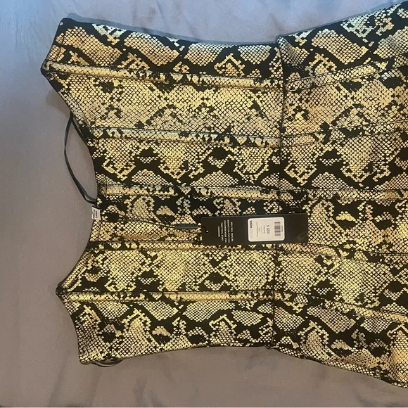 Fashion Nova Strapless Snake Print Dress - Black and Tan - Picture 2 of 4
